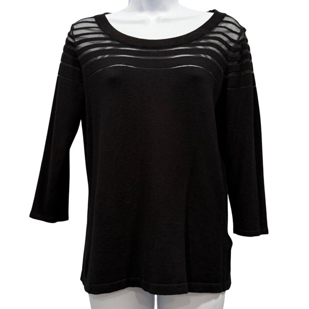 August Silk Sheer Striped Neckline Pullover Top Classic Workwear Black Womens M‎